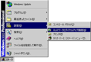 [�X�^�[�g]�{�^�����N���b�N���A[�ݒ�]�A[�l�b�g���[�N�ƃ_�C�����A�b�v]�̏��Ƀ}�E�X�|�C���^�����킹�A[�V�����ڑ��̍쐬]���N���b�N���܂��B